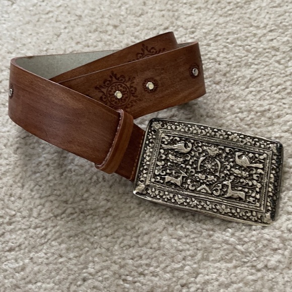 Vintage Garuglieri Leather Belt with Bird Enbossed Buckle - Picture 2 of 9